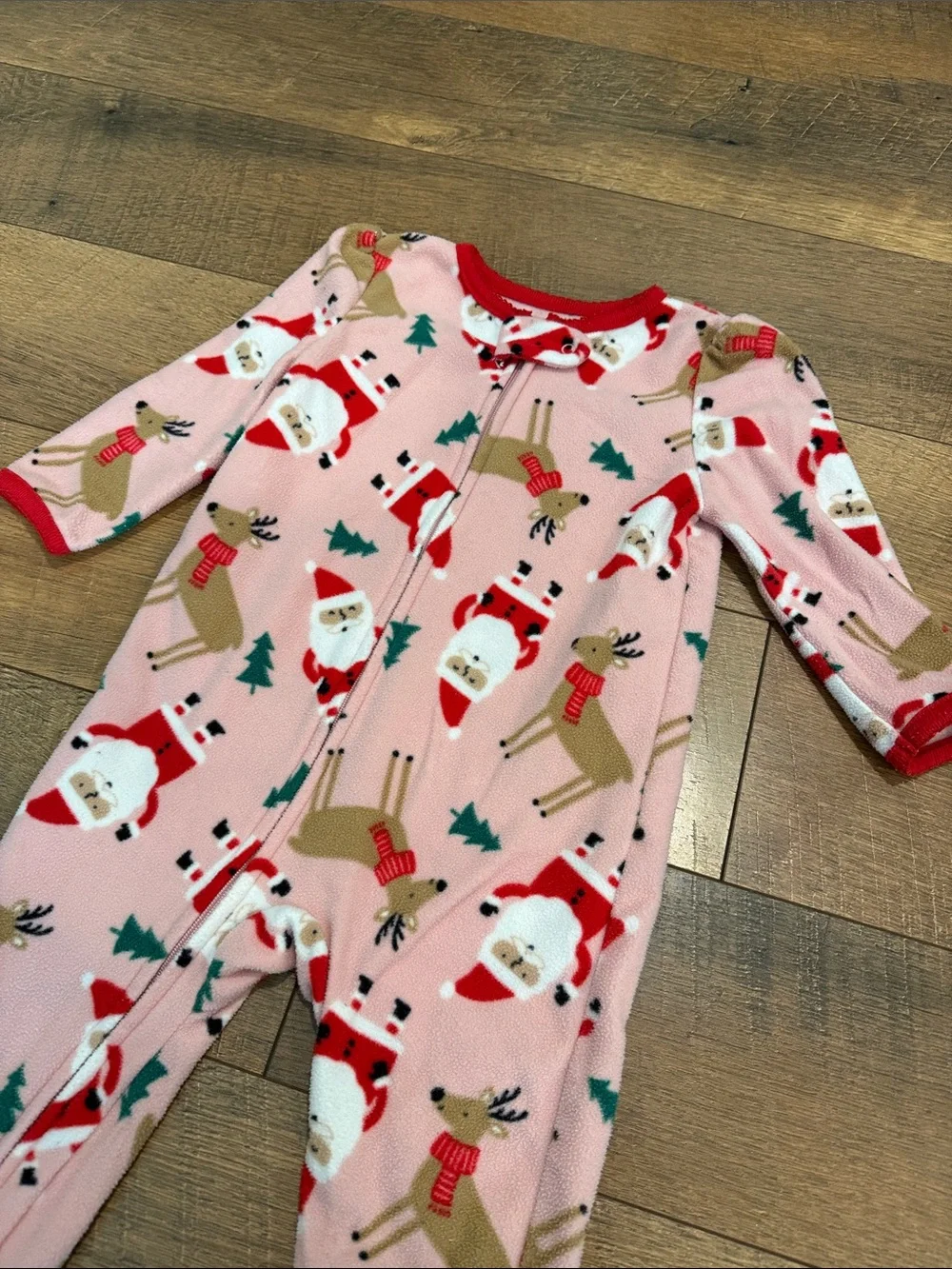 Carter's Pink Santa & Reindeer Footed One-Piece Pajama